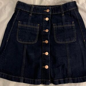H&M Navy A-Line Skirt with Gold Buttons